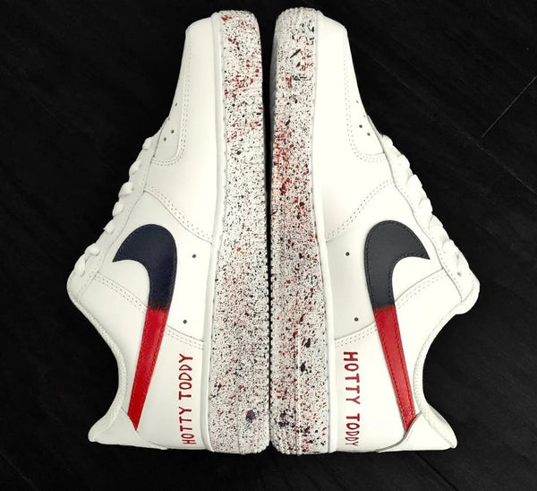 Custom AF 1s Shoes Red Blue Graphics and Speckled Soles-oicustom