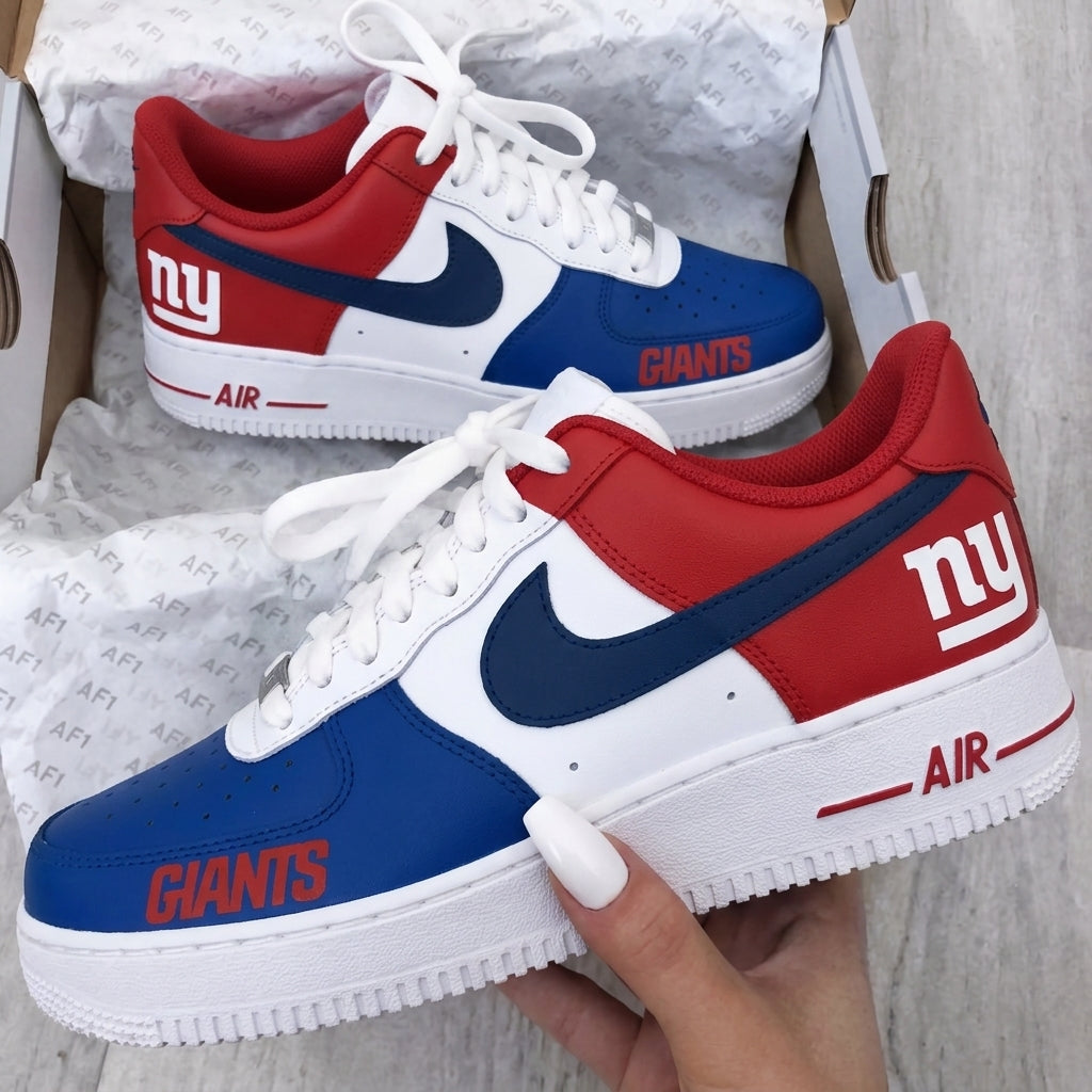 Custom AF 1s Shoes Red Blue NY Giants-oicustom