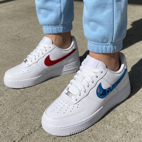 Custom AF 1s Shoes Red Blue Stitch Leaf Cartoon-oicustom