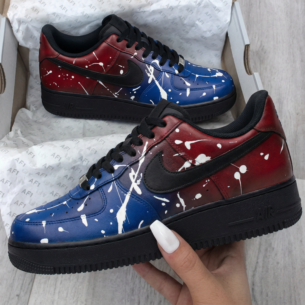 Custom AF 1s Shoes Red Blue White Splatter-oicustom