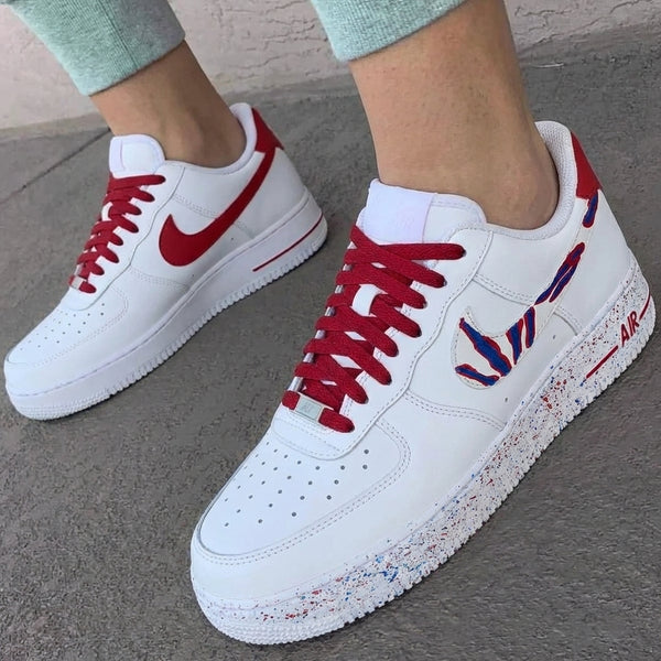 Custom AF 1s Shoes Red Blue Zebra Stripes Speckled Sole-oicustom