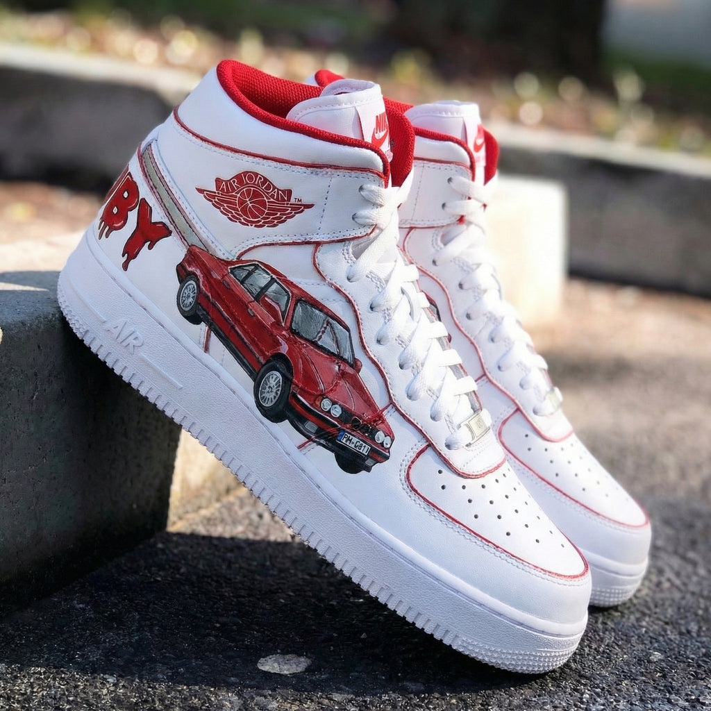 Custom AF 1s Shoes Red Car Design-oicustom