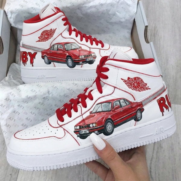 Custom AF 1s Shoes Red Car Design-oicustom