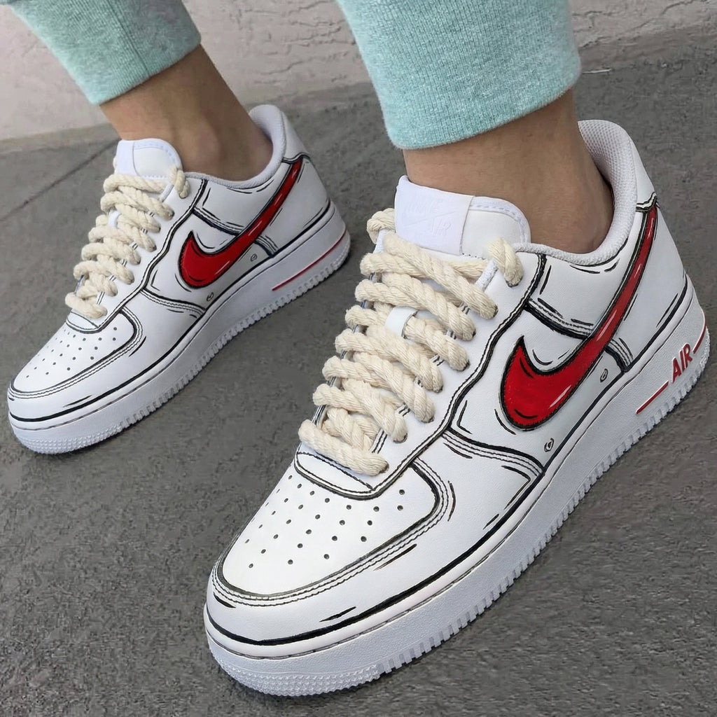 Custom AF 1s Shoes Red Cartoon Thick Shoelaces-oicustom
