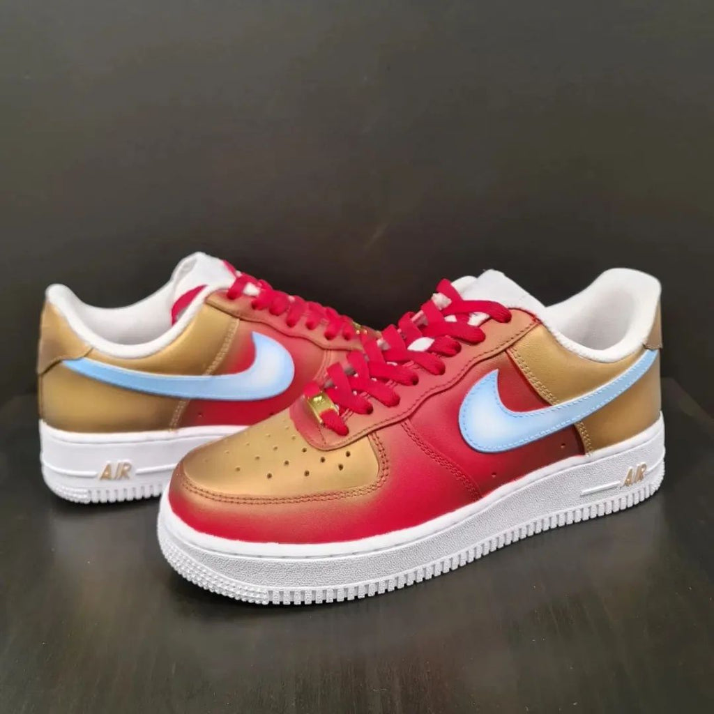 Custom AF 1s Shoes Red Gold Baby Blue Design-oicustom
