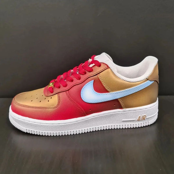 Custom AF 1s Shoes Red Gold Baby Blue Design-oicustom