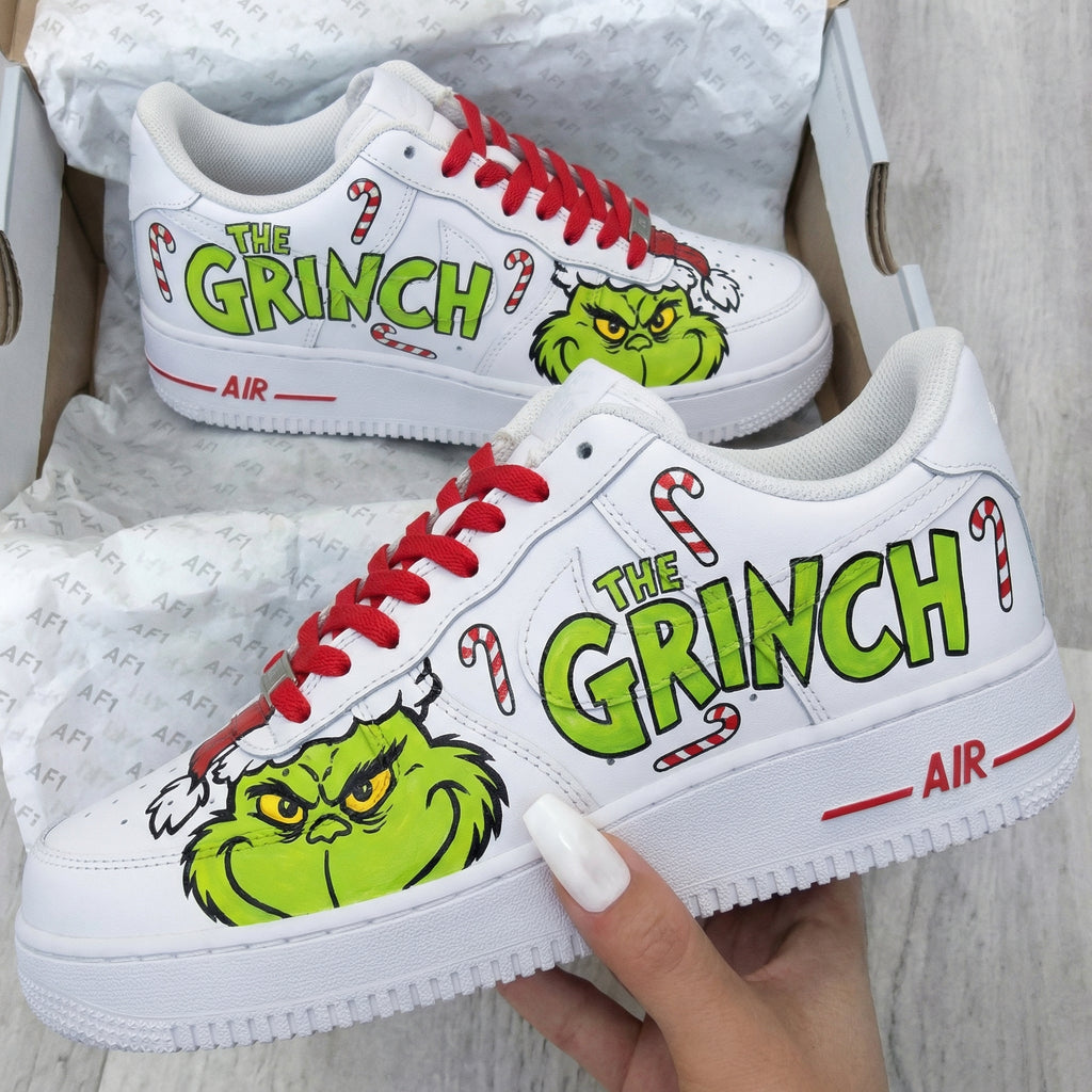 Custom AF 1s Shoes Red Green The Grinch Candy Canes-oicustom