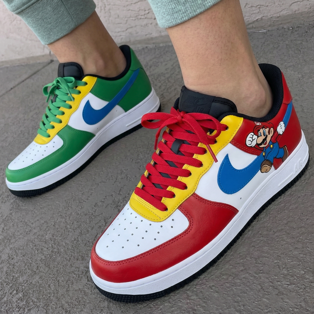 Custom AF 1s Shoes Red Green Yellow Blue Mario Luigi Cartoon-oicustom