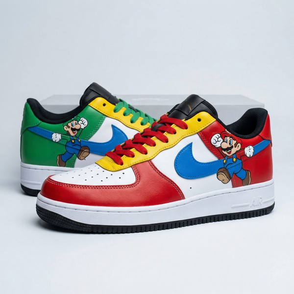 Custom AF 1s Shoes Red Green Yellow Blue Mario Luigi Cartoon-oicustom