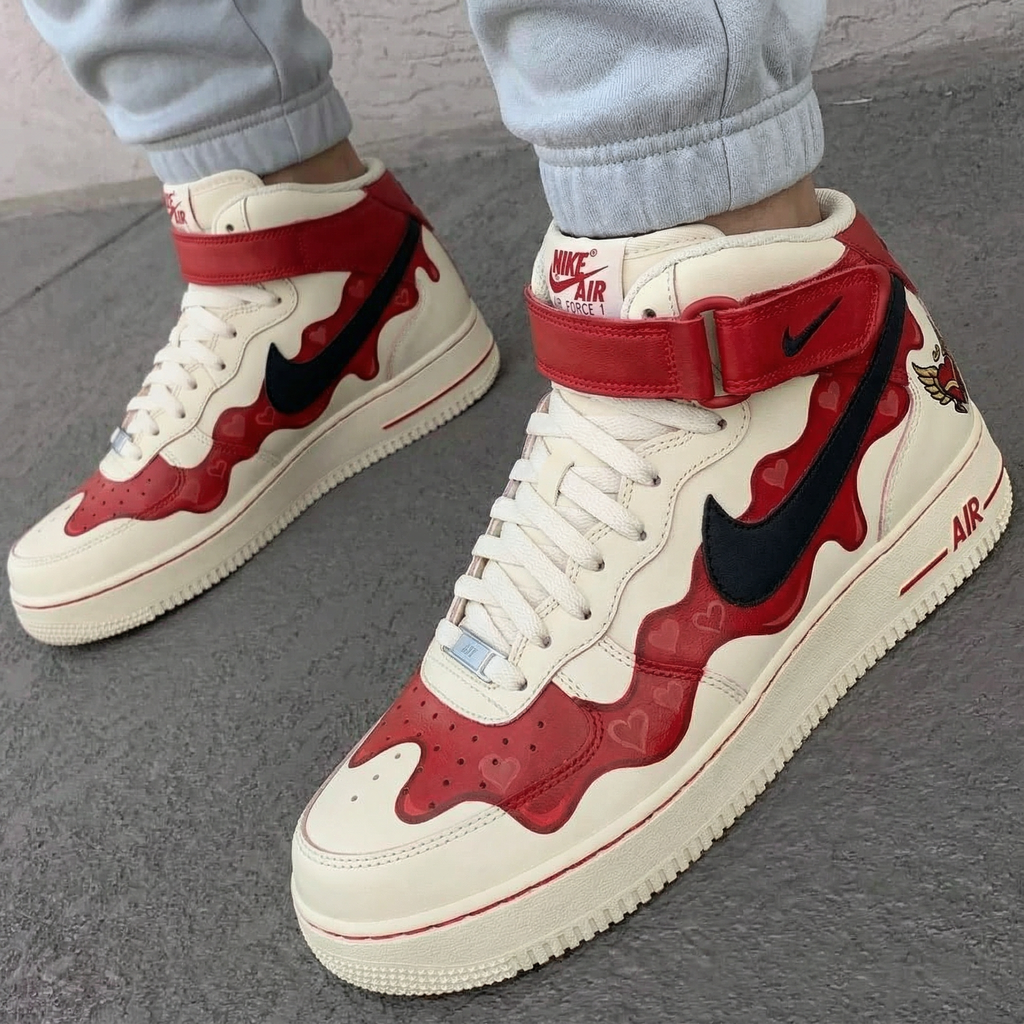 Custom AF 1s Shoes Red Heart Pattern-oicustom