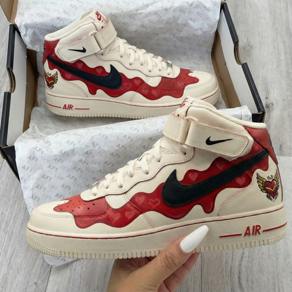 Custom AF 1s Shoes Red Heart Pattern-oicustom