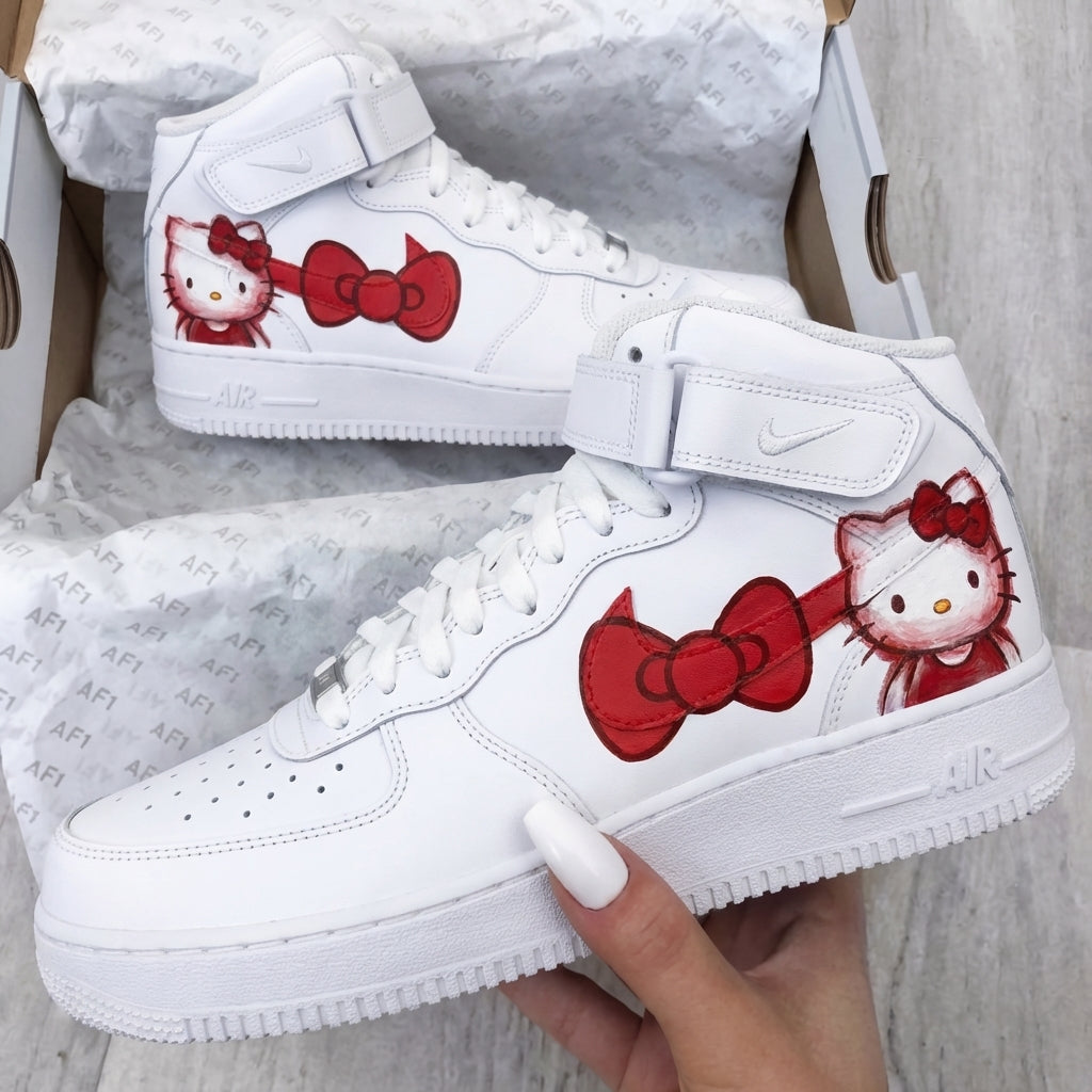 Custom AF 1s Shoes Red Hello Kitty Red Bows-oicustom