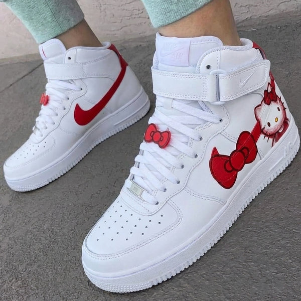 Custom AF 1s Shoes Red Hello Kitty Red Bows-oicustom