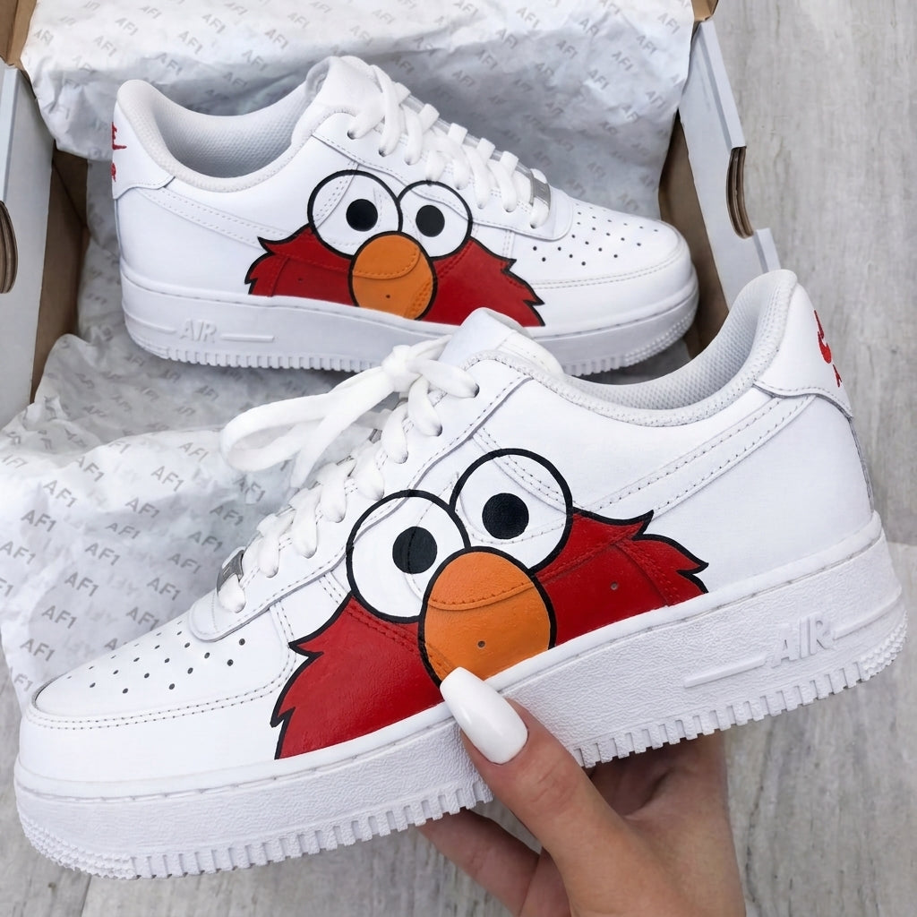 Custom AF 1s Shoes Red Orange Elmo-oicustom
