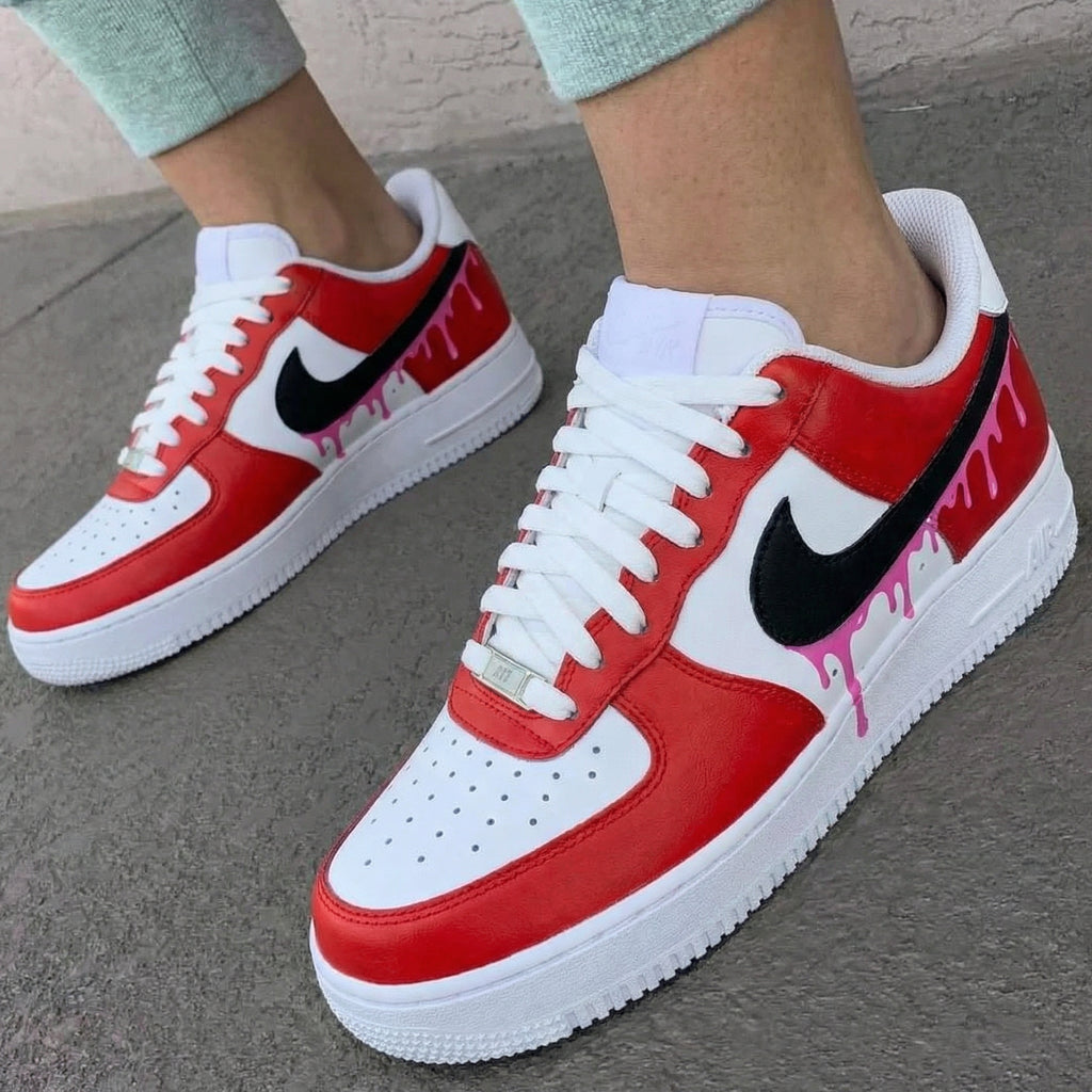 Custom AF 1s Shoes Red Pink Drip Design-oicustom