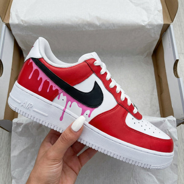 Custom AF 1s Shoes Red Pink Drip Design-oicustom