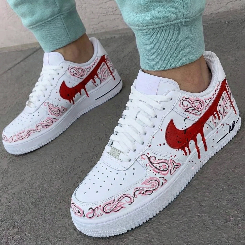 Custom AF 1s Shoes Red Pink Paisley Pattern-oicustom