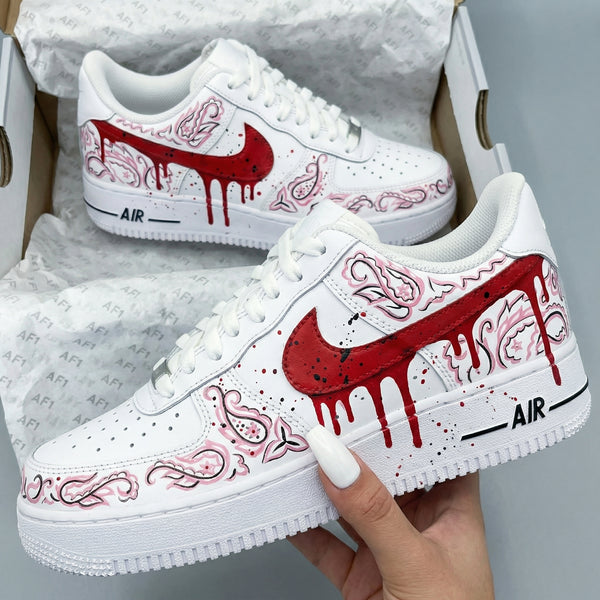 Custom AF 1s Shoes Red Pink Paisley Pattern-oicustom