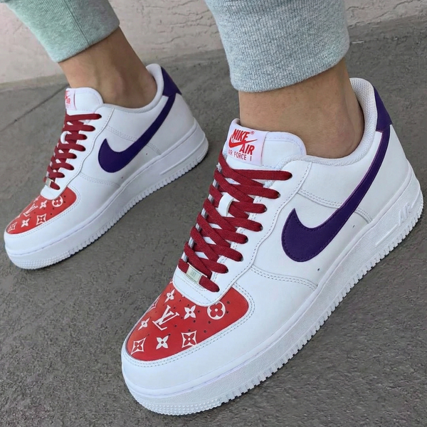 Custom AF 1s Shoes Red Purple LV Pattern-oicustom