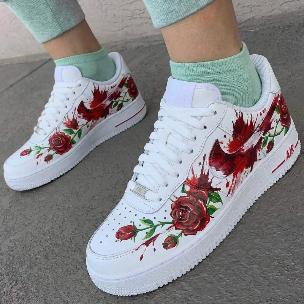 Custom AF 1s Shoes Red Rose Pattern-oicustom