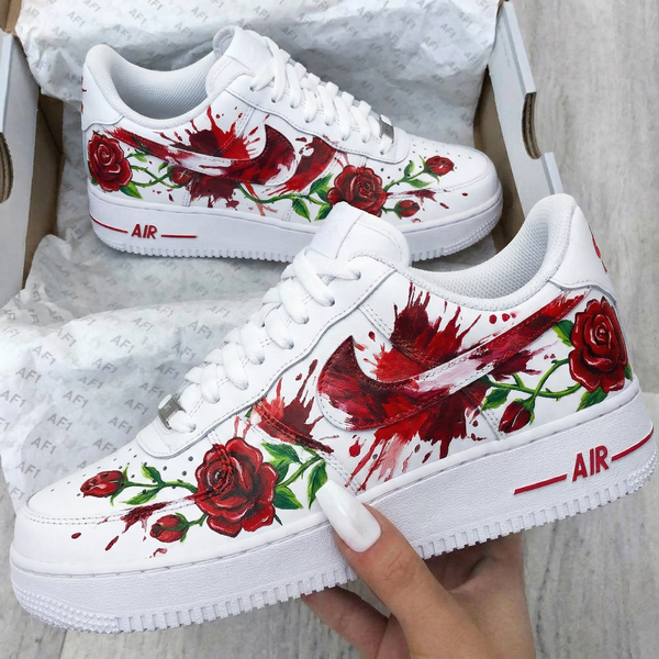 Custom AF 1s Shoes Red Rose Pattern-oicustom