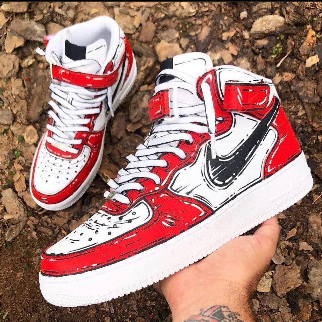 Custom AF 1s Shoes Red White Graphic Design-oicustom