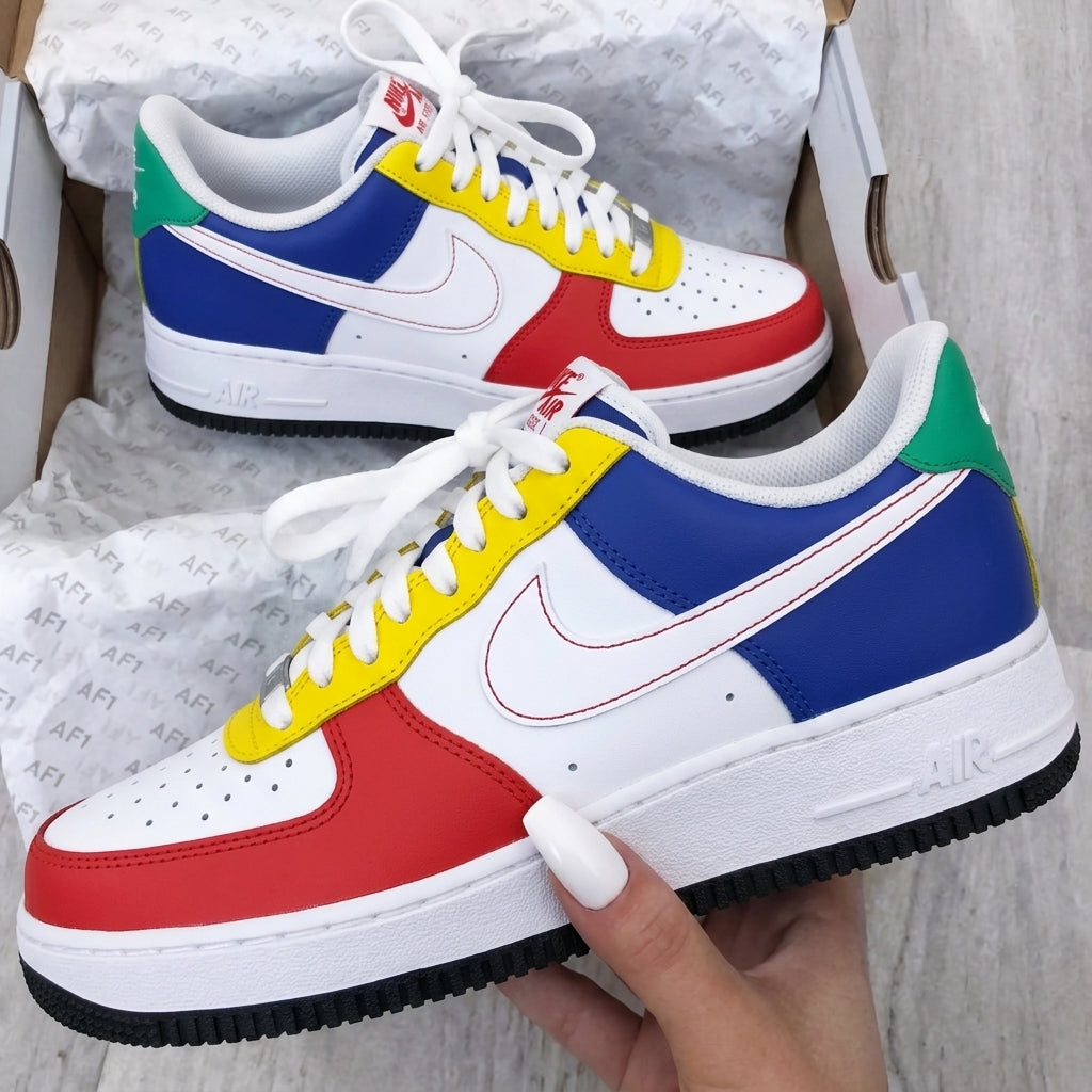 Custom AF 1s Shoes Red Yellow Blue Green Colorblocked-oicustom