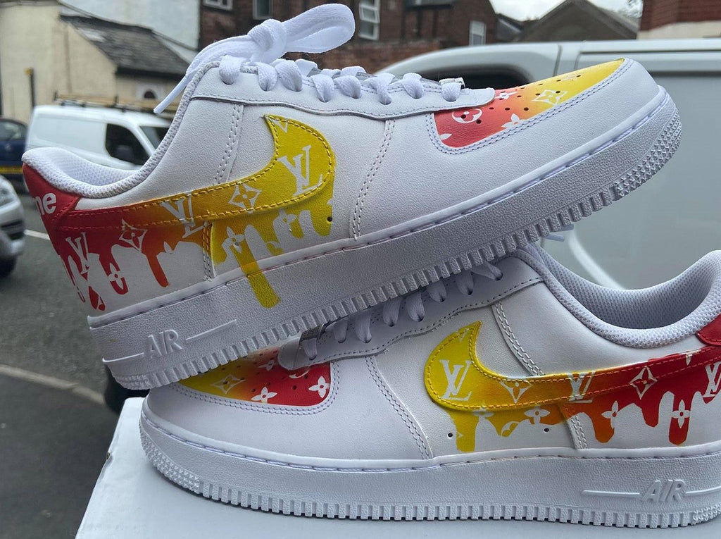 Custom AF 1s Shoes Red Yellow LV and Supreme Pattern-oicustom