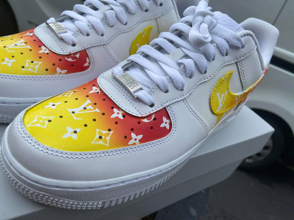 Custom AF 1s Shoes Red Yellow LV and Supreme Pattern-oicustom