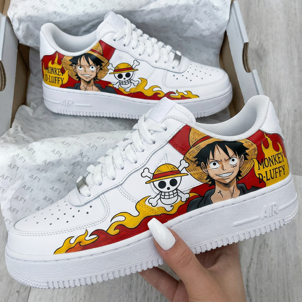 Custom AF 1s Shoes Red Yellow One Piece Monkey D Luffy Skull Pattern-oicustom