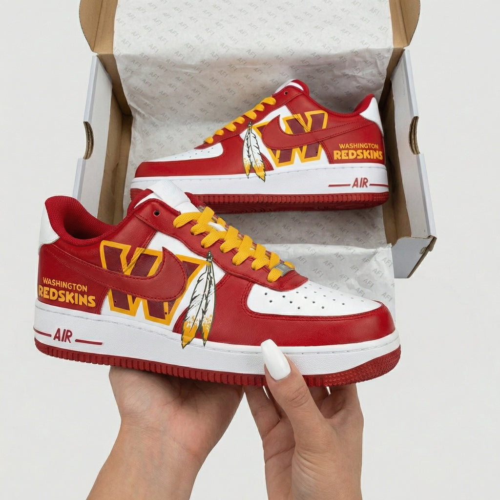 Custom AF 1s Shoes Red Yellow Washington Redskins Logo Feather-oicustom