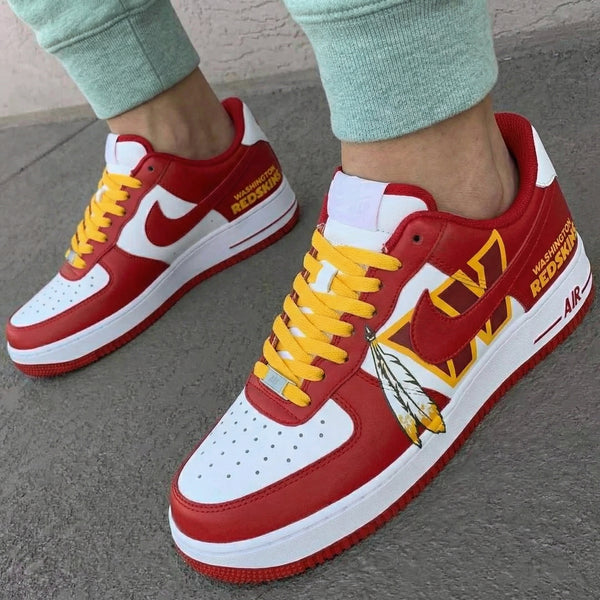 Custom AF 1s Shoes Red Yellow Washington Redskins Logo Feather-oicustom