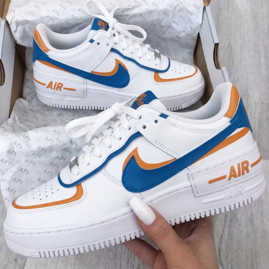 Custom AF 1s Shoes Shadow Blue Orange-oicustom
