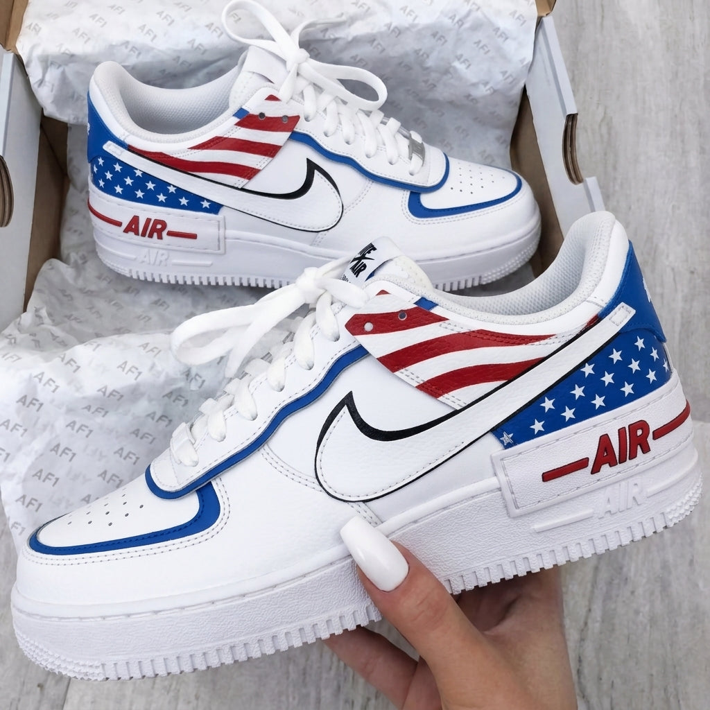 Custom AF 1s Shoes Shadow Red Blue American Flag-oicustom