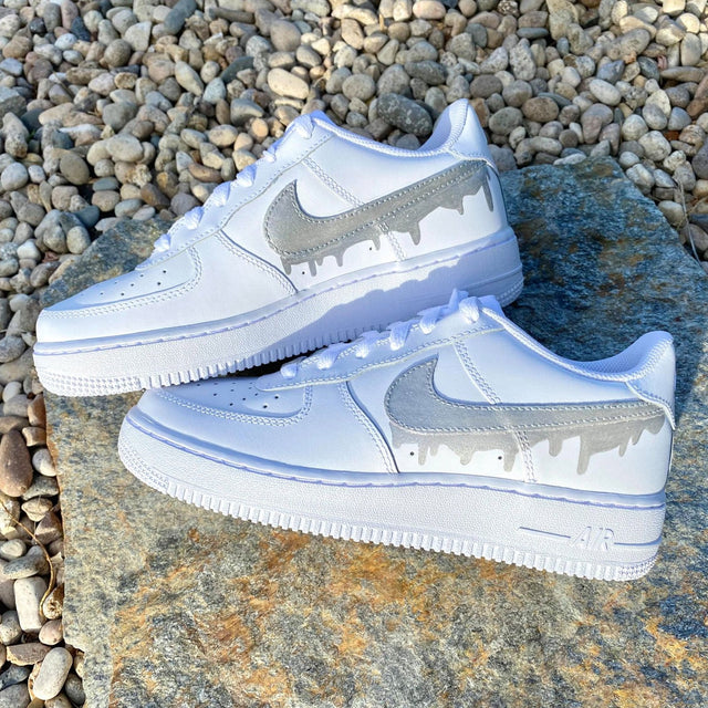 Custom AF 1s Shoes Silver Drip Design-oicustom