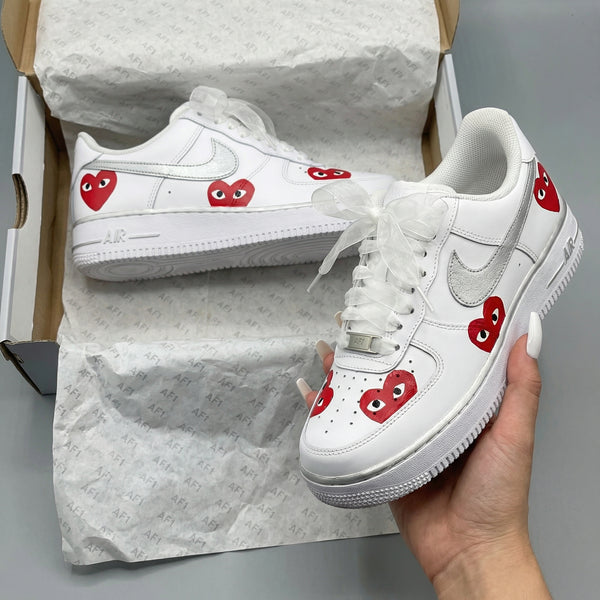 Custom AF 1s Shoes Silver Red Heart Pattern-oicustom