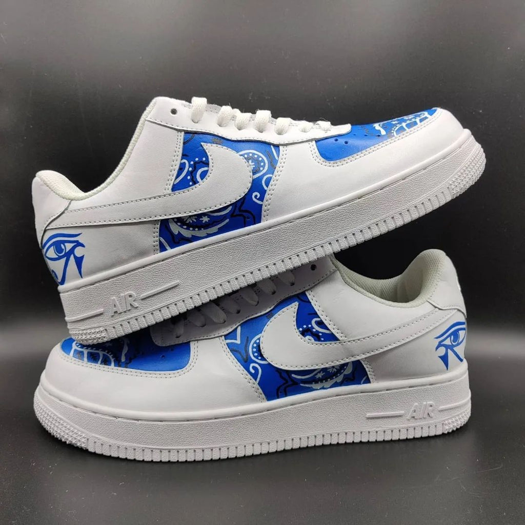 Custom AF 1s Shoes Spiritual Blue Paisley and Eye of Horus Design-oicustom