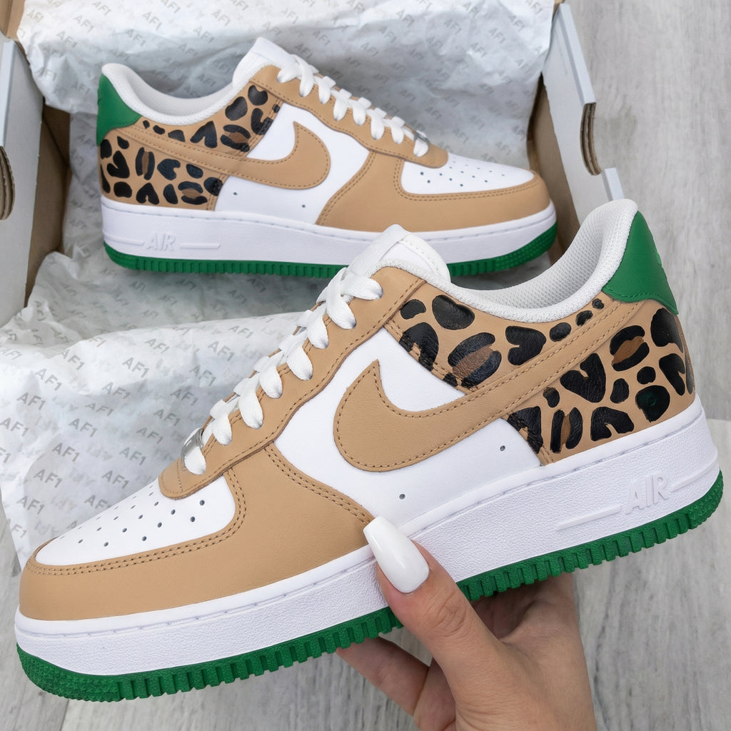 Custom AF 1s Shoes Tan Green Leopard Print-oicustom