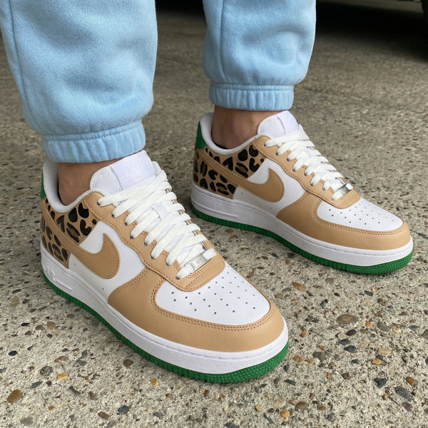 Custom AF 1s Shoes Tan Green Leopard Print-oicustom