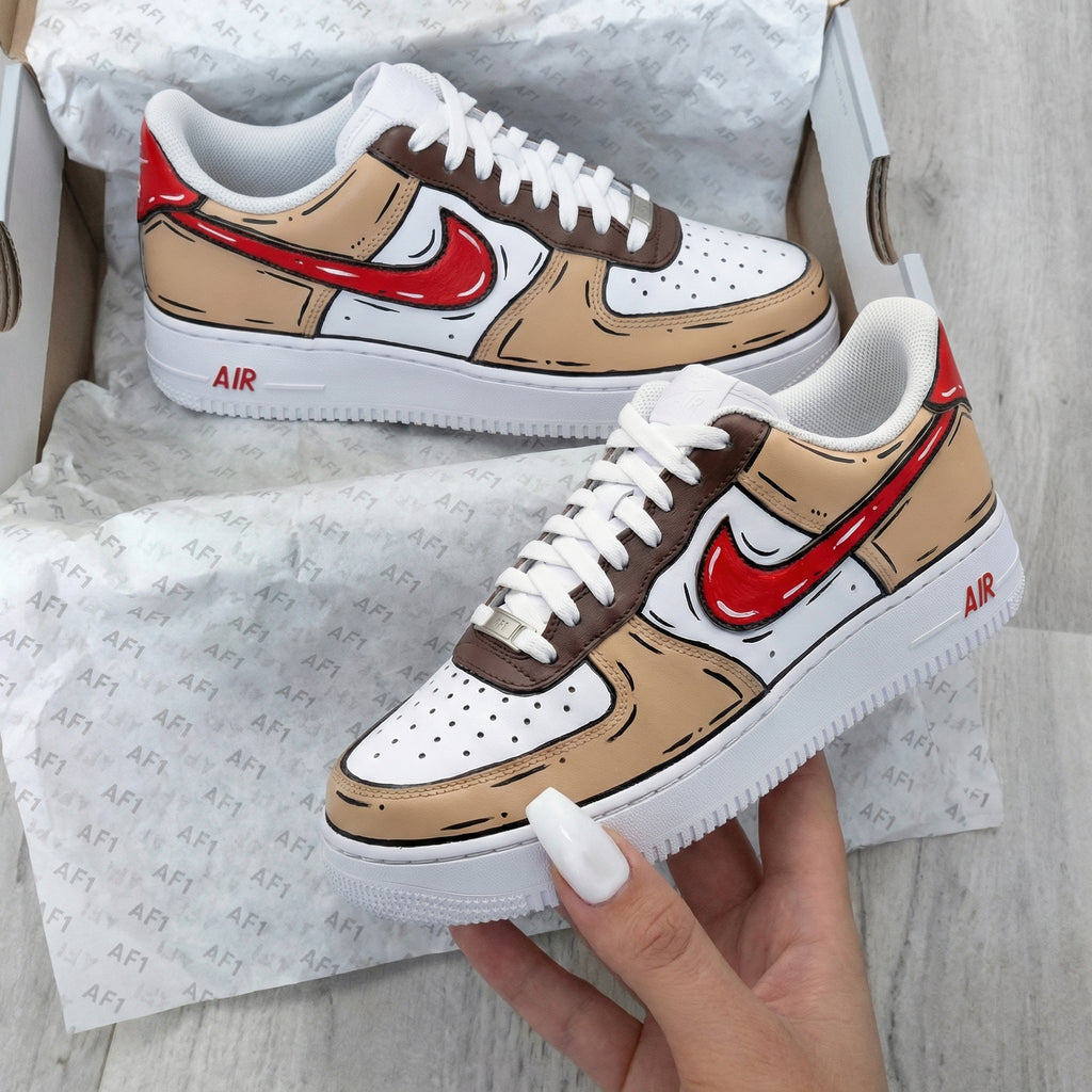 Custom AF 1s Shoes Tan Red Cartoon Style Pattern-oicustom