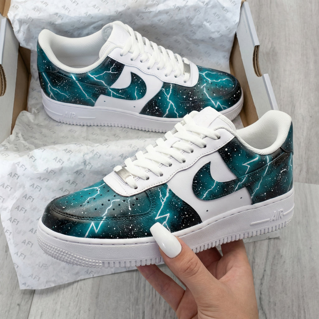 Custom AF 1s Shoes Teal Black Lightning Galaxy-oicustom