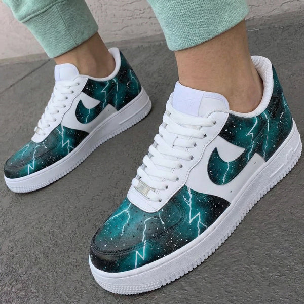 Custom AF 1s Shoes Teal Black Lightning Galaxy-oicustom