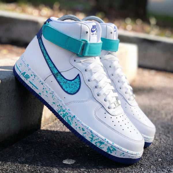Custom AF 1s Shoes Teal Glitter Splash Design-oicustom