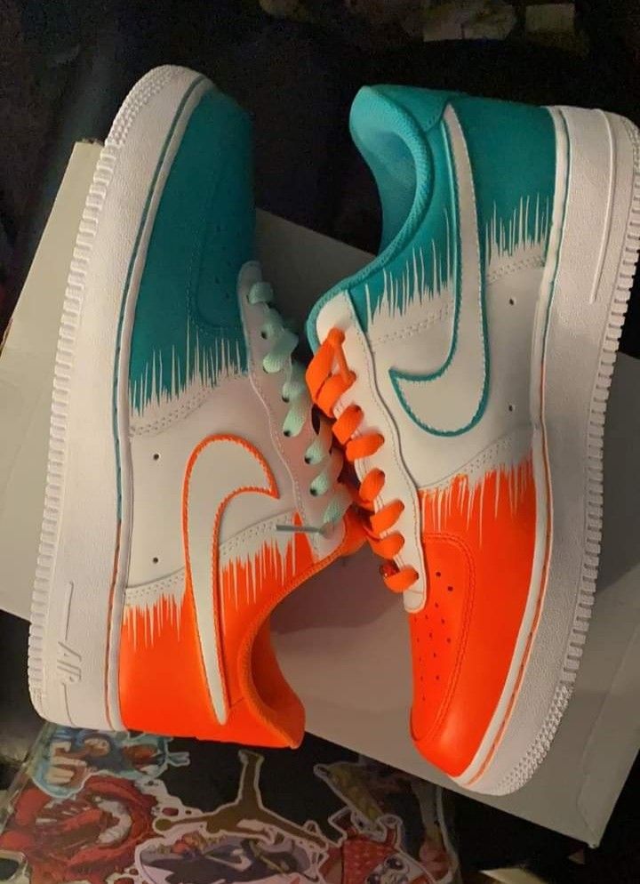 Custom AF 1s Shoes Teal Orange Brush - stroke Design-oicustom