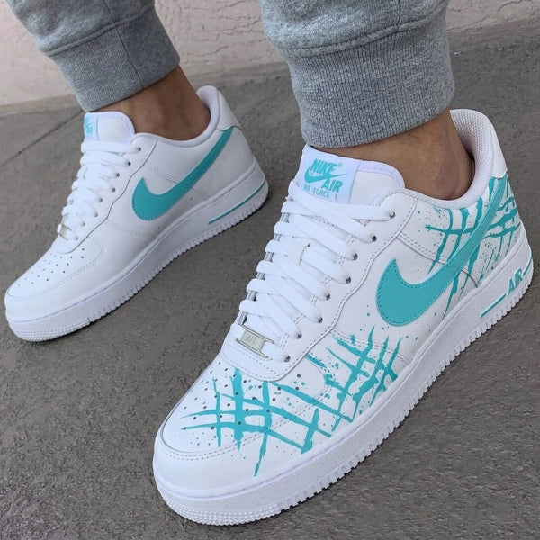 Custom AF 1s Shoes Teal Scratch Marks Splatter-oicustom