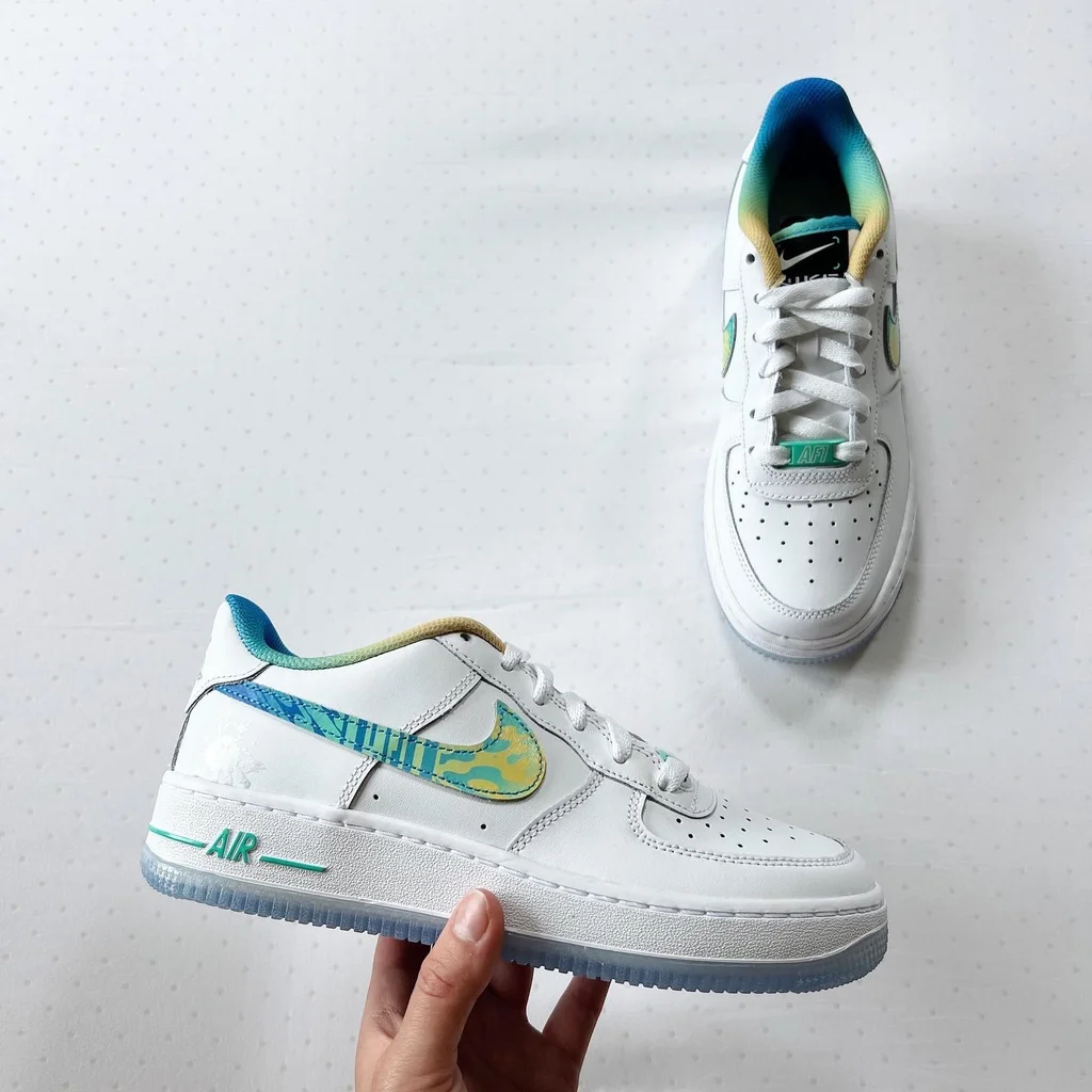 Custom AF 1s Shoes Teal Yellow Camouflage Design-oicustom