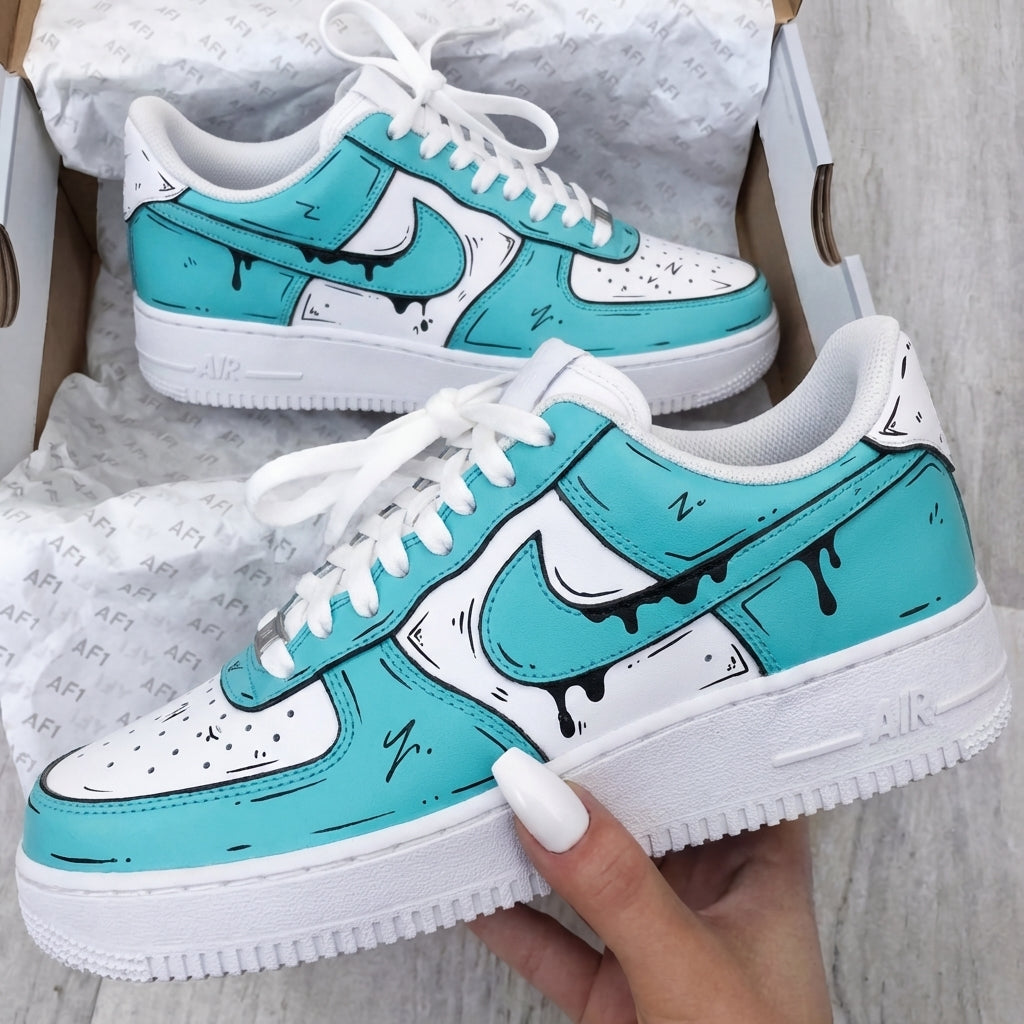Custom AF 1s Shoes Tiffany Blue Cartoon Drip-oicustom