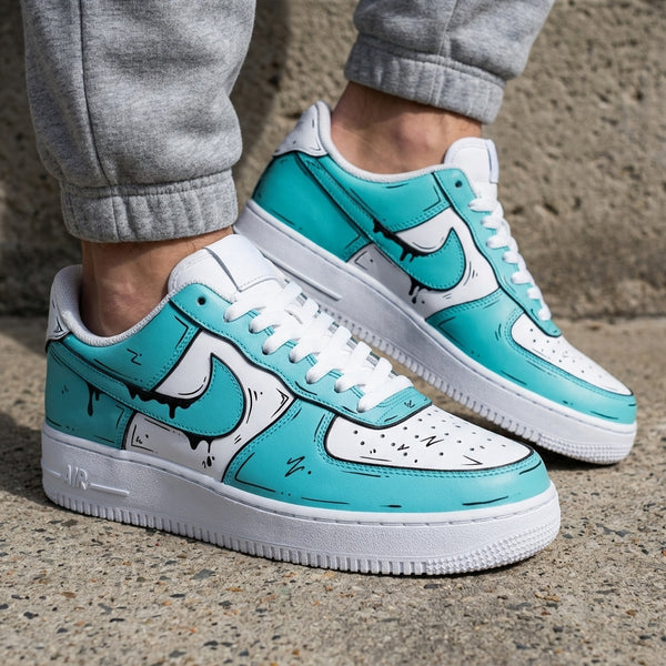 Custom AF 1s Shoes Tiffany Blue Cartoon Drip-oicustom