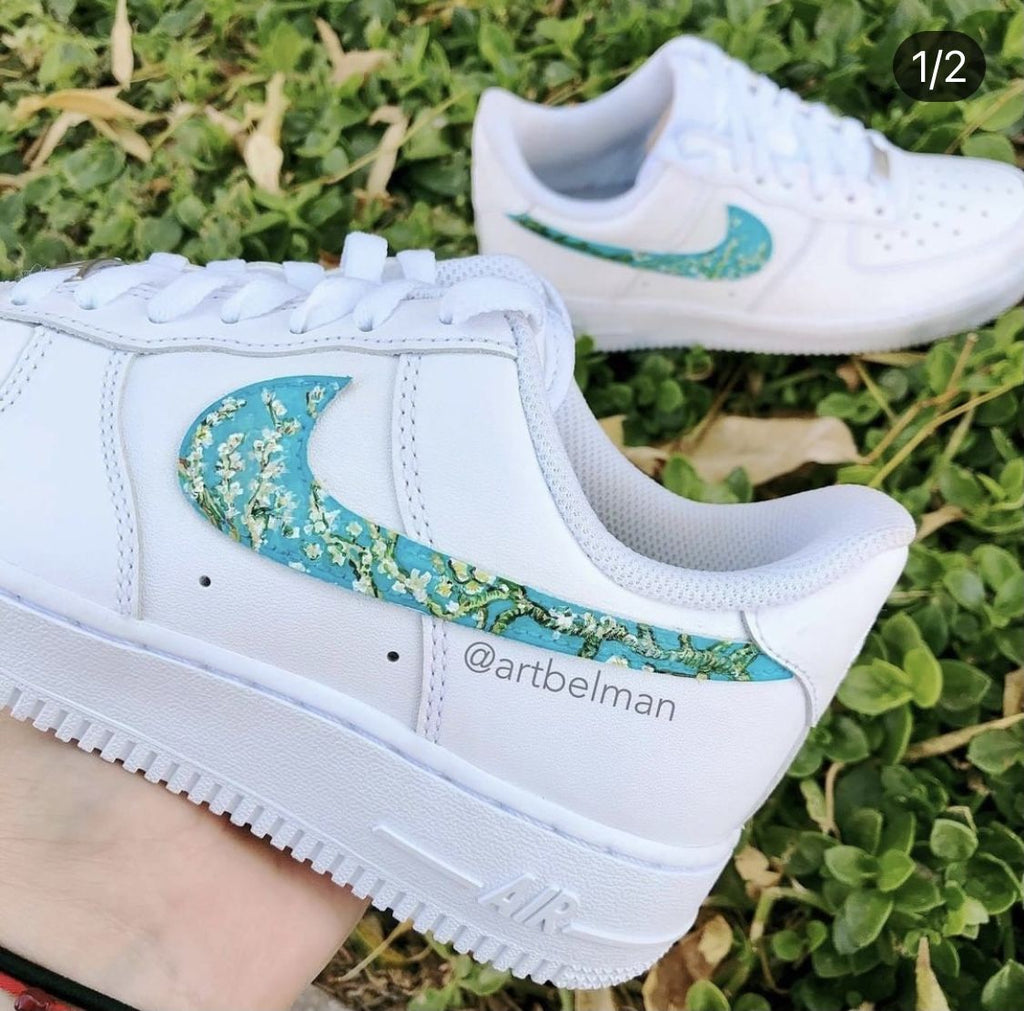 Custom AF 1s Shoes Turquoise Floral Pattern-oicustom