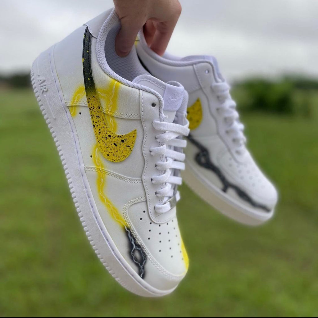 Custom AF 1s Shoes Vibrant Yellow Lightning Bolt Pattern Design-oicustom